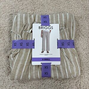 Briggs Ladies Pants XS Linen Blend Pull On Loose Fit White Tan Casual Career NWT